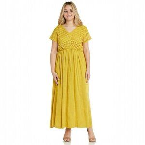 Kaktus Boho Eyelet Oversized V-neck Maxi Dress Size S